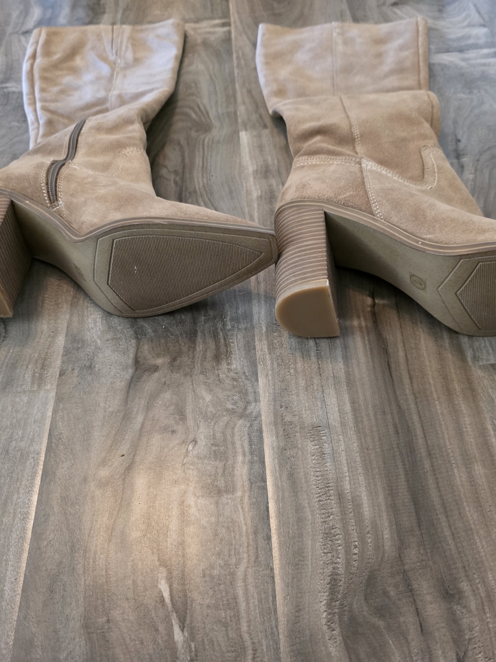 Steve Madden Taupe Suede Mid-Calf Block Heel Boots